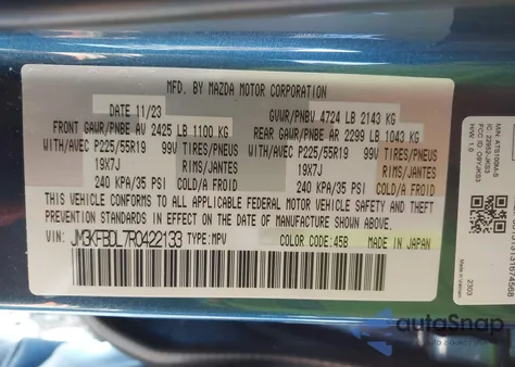 2024 Mazda Cx-5 2.5 S Premium z USA, uszkodzony, nr VIN JM3KFBDL7R0422133